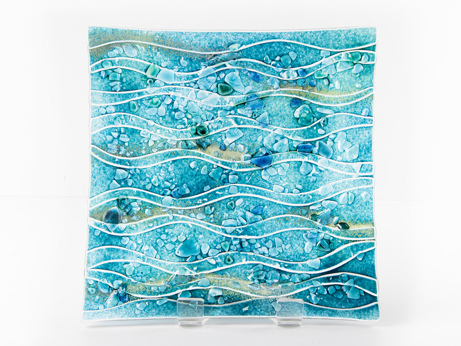 fused glass square bowl textured blue teal decor giftware tableware