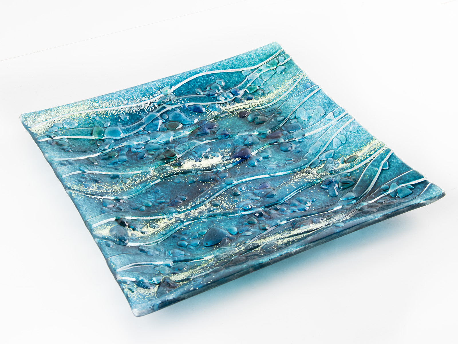 fused glass square bowl textured blue teal tableware giftware