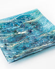 fused glass square bowl textured blue teal tableware giftware