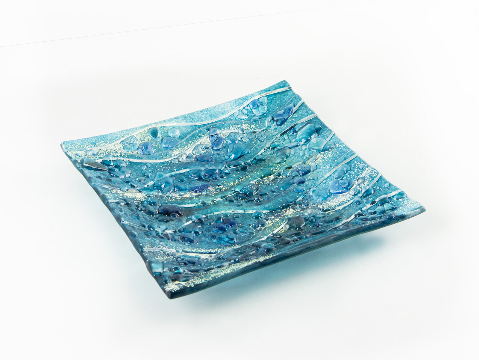 fused glass square bowl textured blue teal tableware giftware