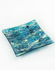 Fused glass square bowl giftware tableware blue teal textured