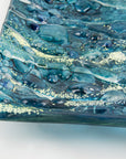 fused glass square bowl giftware table ware blue teal detail textured