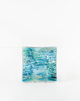 Fused glass small square bowl textured blue teal