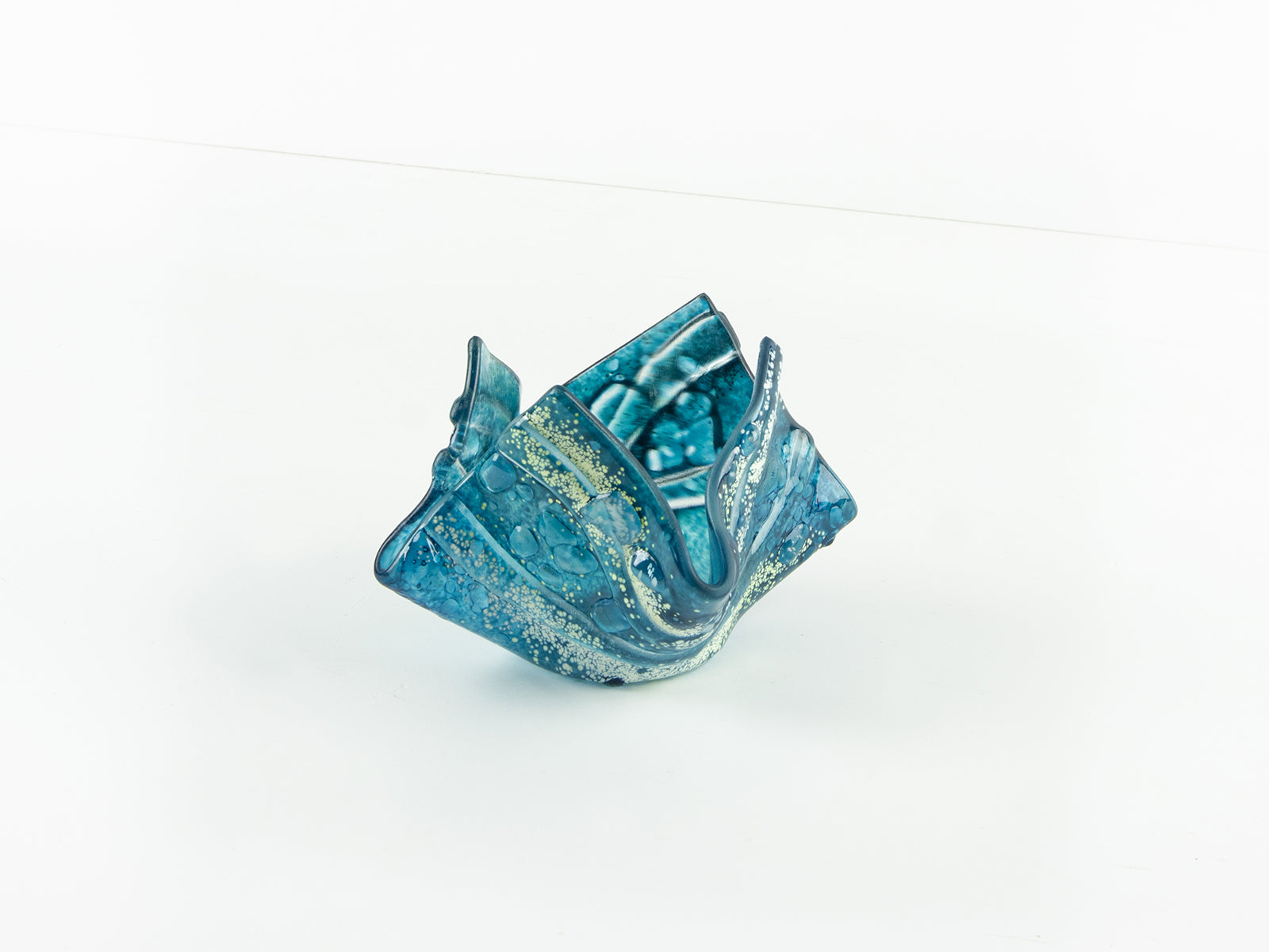 fold form fused glass blue teal textured