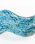 Fused glass wave sculpture blue teal textured free standing decor tableware