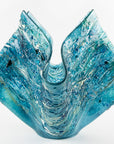 fold form fused glass vase textured blue teal decor
