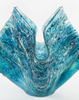 fold form fused glass vase textured blue teal decor