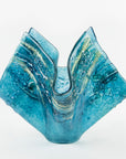 fold form fused glass vase textured blue teal decor