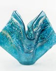 fold form fused glass vase textured blue teal decor