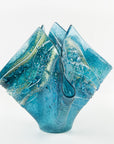 fold form fused glass vase textured blue teal decor
