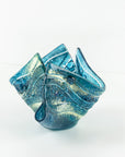 fold form fused glass vase blue teal textured
