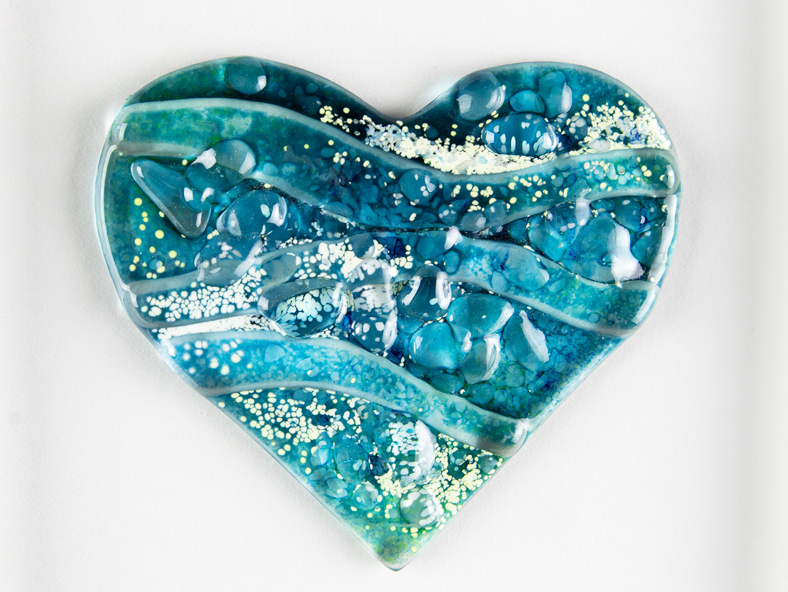 Heart-shaped decorative fused glass close-up