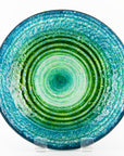 Fused glass extra large dish made with ocean teals and greens with glass texture. Handmade in Cornwall, Launceston. 