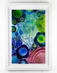 Fused glass art frame, in vibrant coastal colours, inspired by the ocean reefs with organic detailing. 