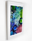 Fused glass art frame, in vibrant coastal colours, inspired by the ocean reefs with organic detailing. 