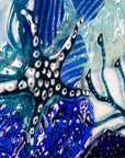 starfish detailing on fused glass art frame, in vibrant coastal colours, inspired by the ocean reefs with organic detailing. 