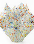 Fused glass extra large fold form vase, made from multi coloured, recycled glass frit. 