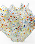 Fused glass extra large fold form vase, made from multi coloured, recycled glass frit. 