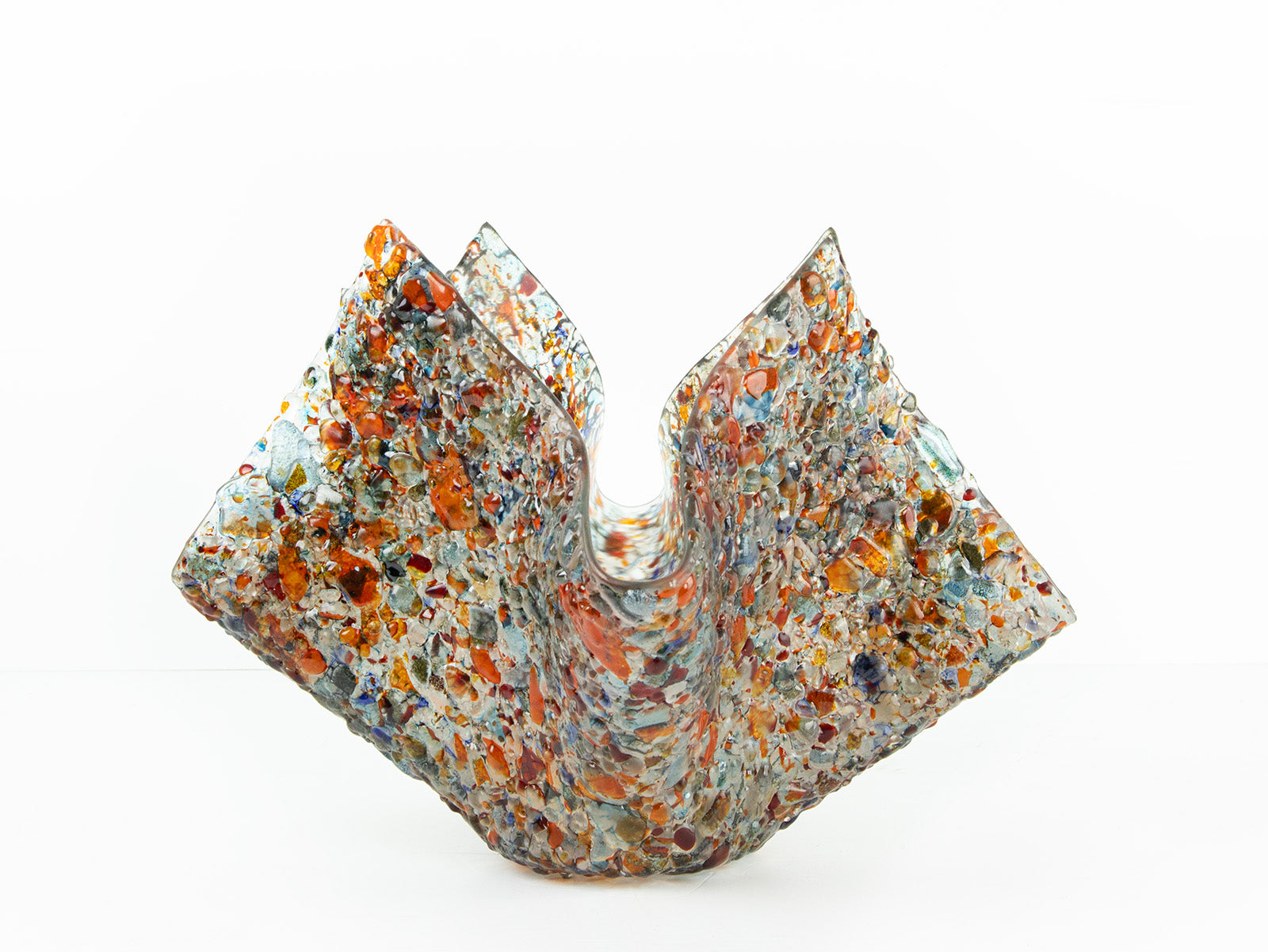 Fused glass vase, made with recycled crushed glass in warm colours to create a stunning piece of art.