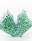 Fused glass large vase, handmade from recycled glass in ocean green and blue hues. 