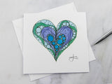 Greeting Card - Green & Purple Heart