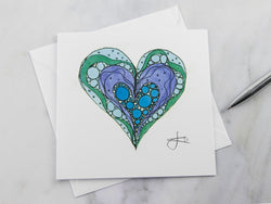 Greeting Card - Green & Purple Heart