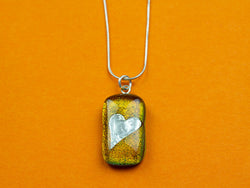 Silver Heart on Marmalade Orange Pendant Necklace