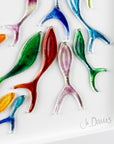 Ocean inspired art frame, made from fused glass, in rainbow colours. Hand-made in Cornwall, Launceston. 