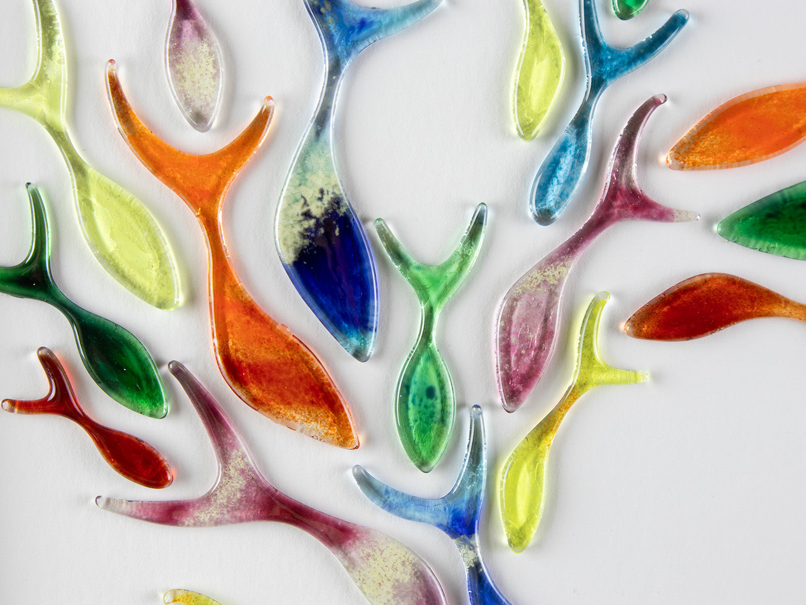 Ocean inspired art frame, made from fused glass, in rainbow colours. Hand-made in Cornwall, Launceston. 