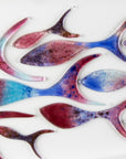 Ocean inspired art frame, made from fused glass with bright pinks. Hand-made in Cornwall. 