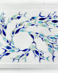 Ocean inspired art frame, made with fused glass fish in marine blue colours. Hand-made in Cornwall, Launceston. 