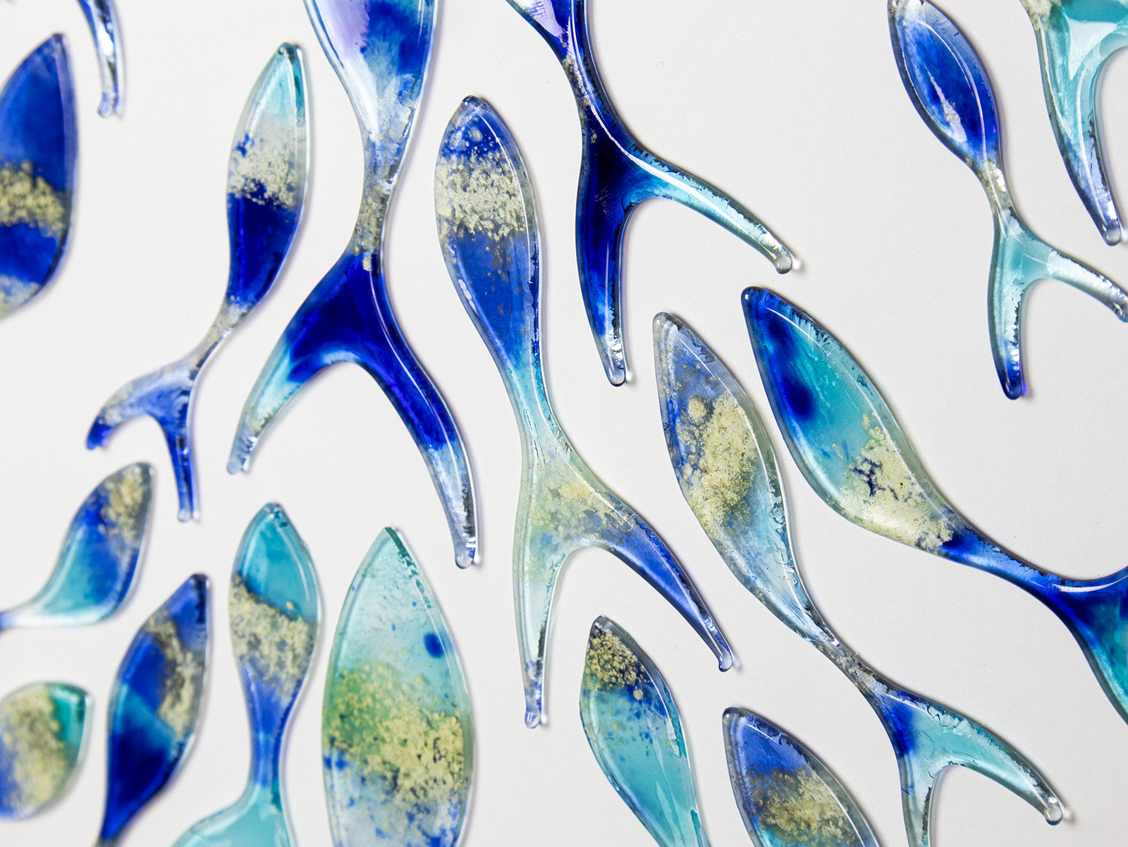 Ocean inspired art frame with fused glass fish in marine blue colours. Hand-made in Cornwall, Launceston. 