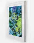 Intricate ocean reef inspired fused glass art frame. Bright ocean blue colours and handmade wall art. 