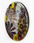 Fused glass round wall panel, made from fused glass, inspired by the autumnal country-side. Striking, handmade wall art with organic texture. 