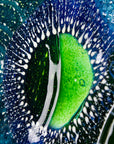 Close up in fused glass art frame, inspired by the ocean with lots of texture and bright coastal colours. A unique piece of wall art, handmade in Cornwall, Launceston. 