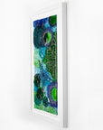 Fused glass art frame, inspired by the ocean with lots of texture and bright coastal colours. A unique piece of wall art, handmade in Cornwall, Launceston. 