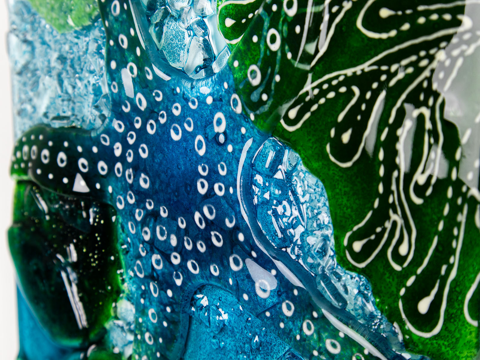 Detailed starfish in fused glass art frame, inspired by the ocean with lots of texture and bright coastal colours. A unique piece of wall art, handmade in Cornwall, Launceston. 
