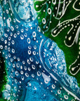 Detailed starfish in fused glass art frame, inspired by the ocean with lots of texture and bright coastal colours. A unique piece of wall art, handmade in Cornwall, Launceston. 