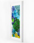 Fused glass art frame, inspired by the ocean with bright coastal colours. Beautiful wall art, hand-made in Cornwall, Launceston. 