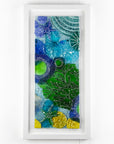 Fused glass art frame, inspired by the ocean with bright coastal colours. Beautiful wall art, hand-made in Cornwall, Launceston. 