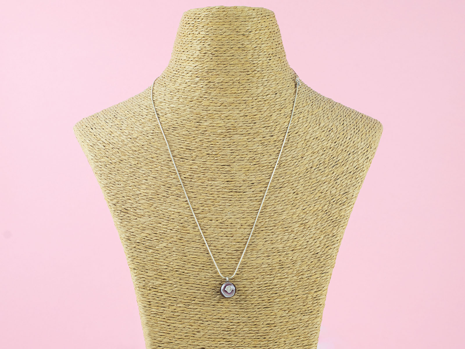 Fused glass pendant necklace, handmade with earthy pinks. Stunning jewellery with sterling silver chain. 