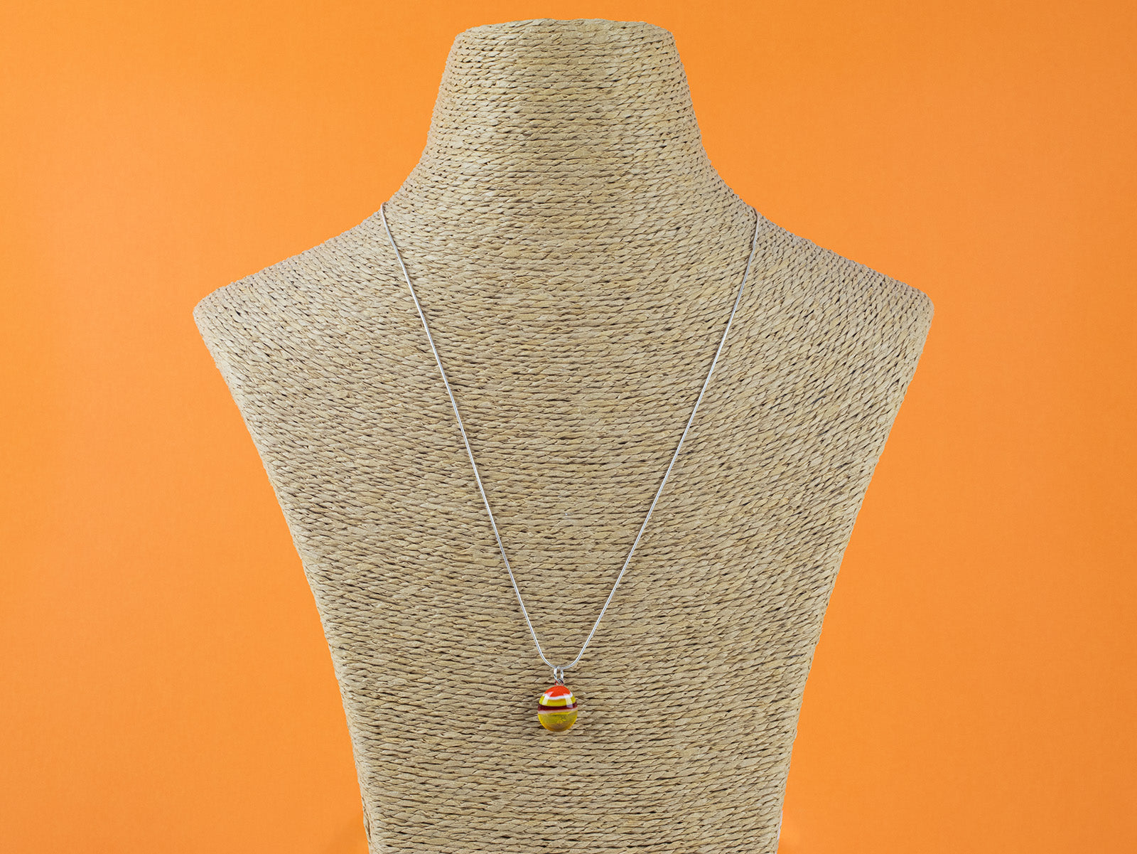 Fused glass pendant necklace, handmade with sunset orange and yellow colours. Stunning jewellery with sterling silver chain. 