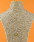 Fused glass pendant necklace, handmade with sunset orange and yellow colours. Stunning jewellery with sterling silver chain. 