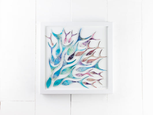 Shoaling Fish Aqua Rose Large Art Frame - A