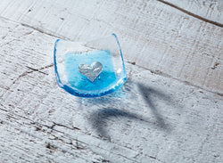 Photo of silver heart & turquoise 6cm earring dish